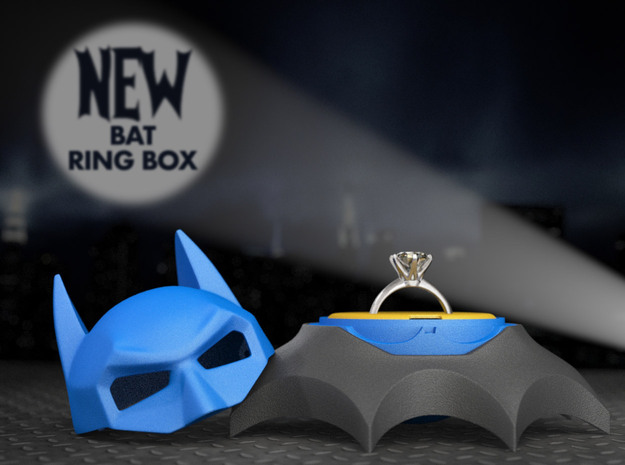 Bat Ring Box - Proposal and Engagement Ring Box in Black Natural Versatile Plastic