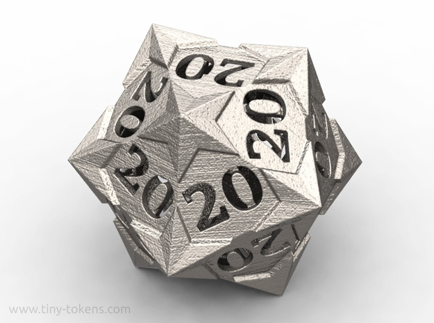 Starry All 20's version - Novelty D20 gaming dice in Polished Bronzed-Silver Steel