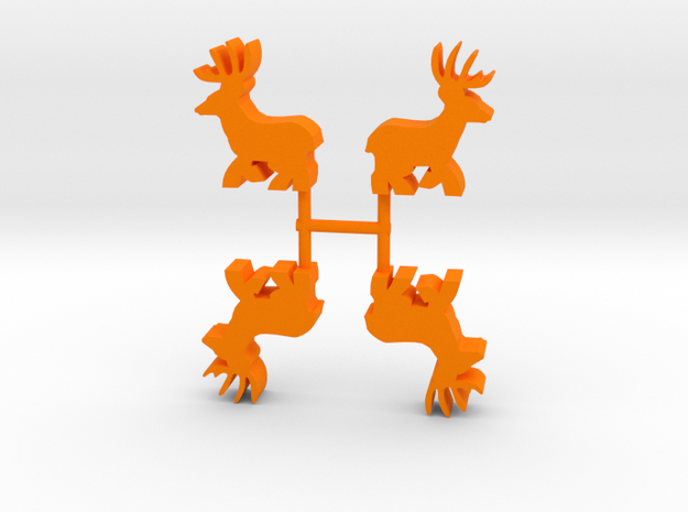 Deer Buck Meeple, running, 4-set in Orange Processed Versatile Plastic