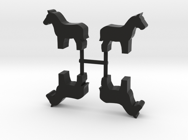 Horse Meeple, standing, 4-set in Black Natural Versatile Plastic