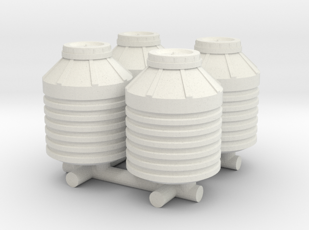 1-87 Scale Water Storage Tanks x4 in White Natural Versatile Plastic