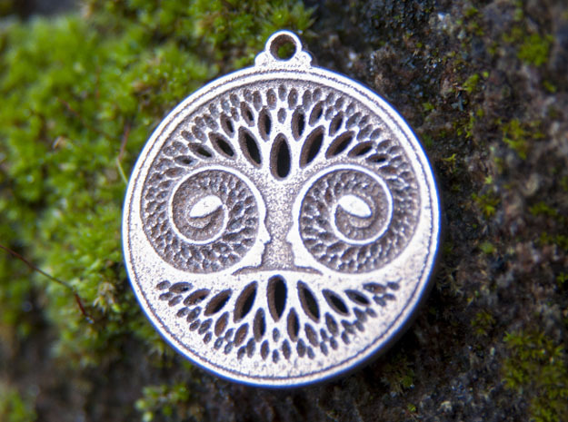 Green Man Pendant in Polished Bronzed Silver Steel