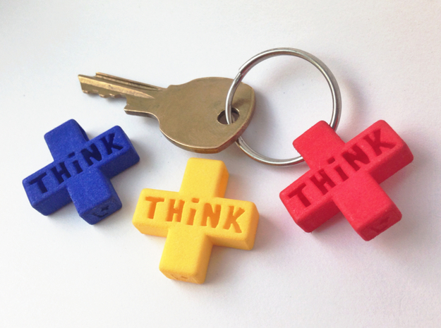 "Think Positive" Keychain in Red Processed Versatile Plastic