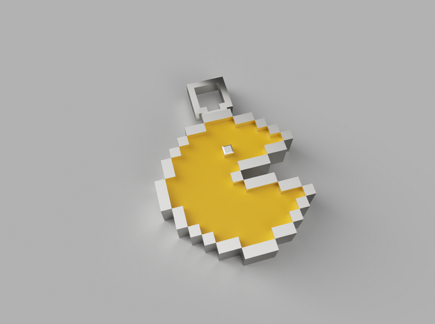 Pixel Art - Pacman  in Polished Gold Steel