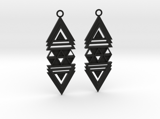 Geometrical earrings no.19 in Black Natural Versatile Plastic: Medium