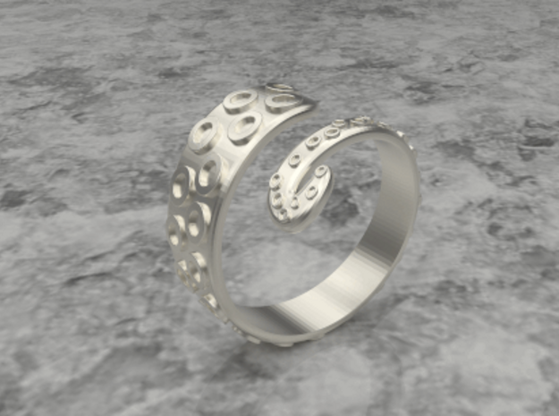 Tentacle ring in Polished Silver