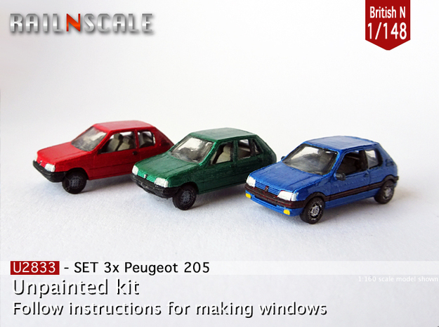 SET 3x Peugeot 205 (British N 1:148) in Tan Fine Detail Plastic