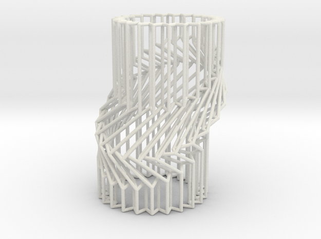 Wire Cylinder Zig-Zag with Single Diagonal Shift  in White Natural Versatile Plastic