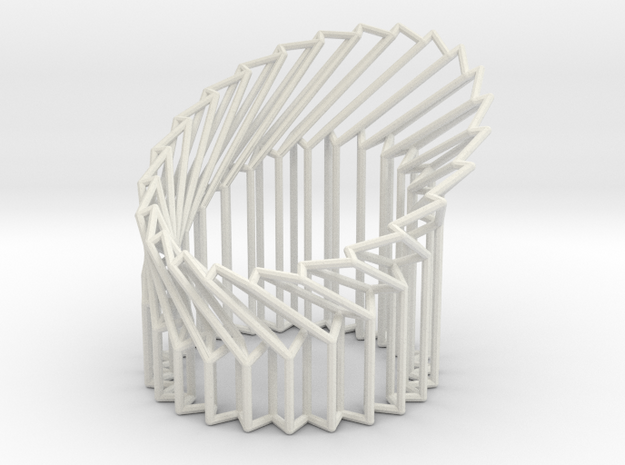 Wire Cylinder Zig-Zag with Cut Diagonal Shift  in White Natural Versatile Plastic