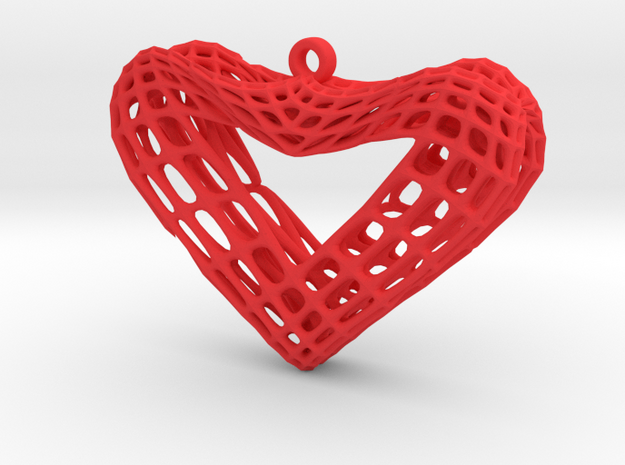 Sine Surface Heart Earring (001) in Red Processed Versatile Plastic