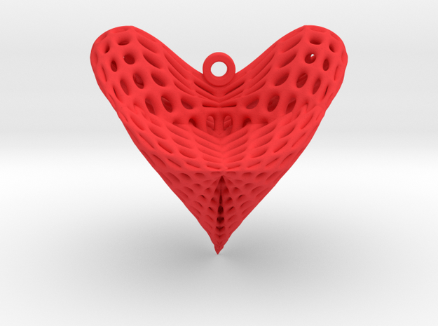 Roman Surface Heart Earring (001) in Red Processed Versatile Plastic