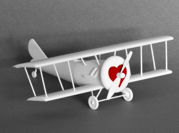 Biplane with Heart (Unpainted) in White Natural Versatile Plastic