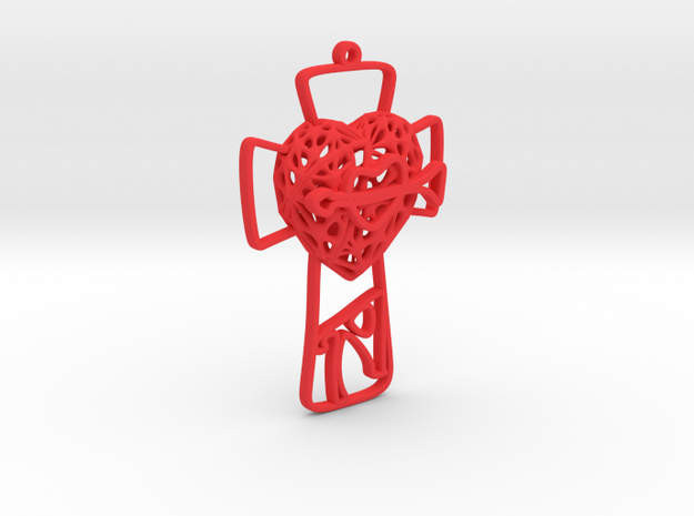 Voronoi Heart + Cross + Arrow Earring (001) in Red Processed Versatile Plastic