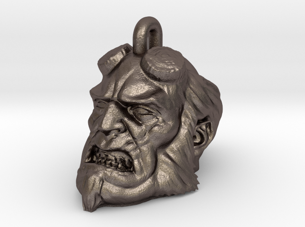 3D Printed Hellboy  Necklace in Polished Bronzed-Silver Steel