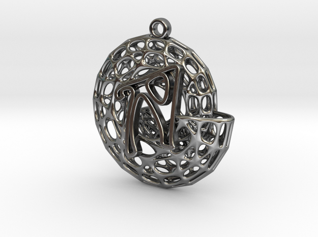Voronoi Shell Pendant (002) in Fine Detail Polished Silver