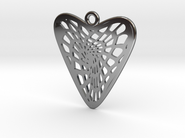 Voronoi Heart Earring (001b) in Fine Detail Polished Silver