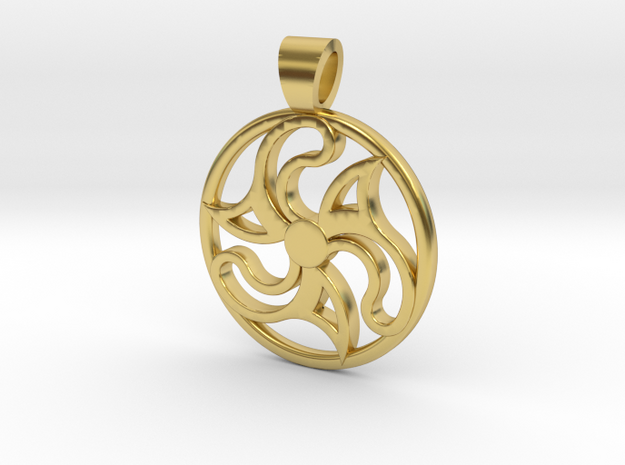 Flower and teeth triskell [pendant] in Polished Brass