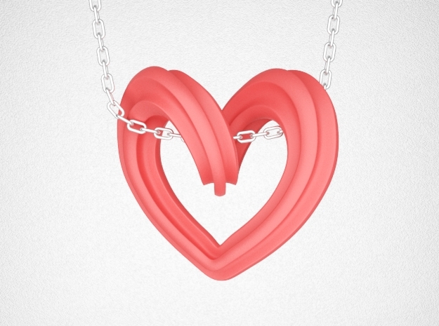 Heart Pendant Type A in Red Processed Versatile Plastic: Small