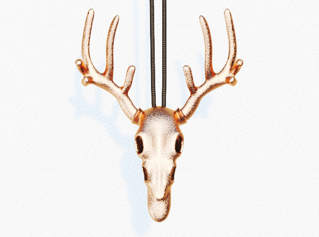 Deer Skull Bottle Opener Pendant in Polished Bronze Steel: Small