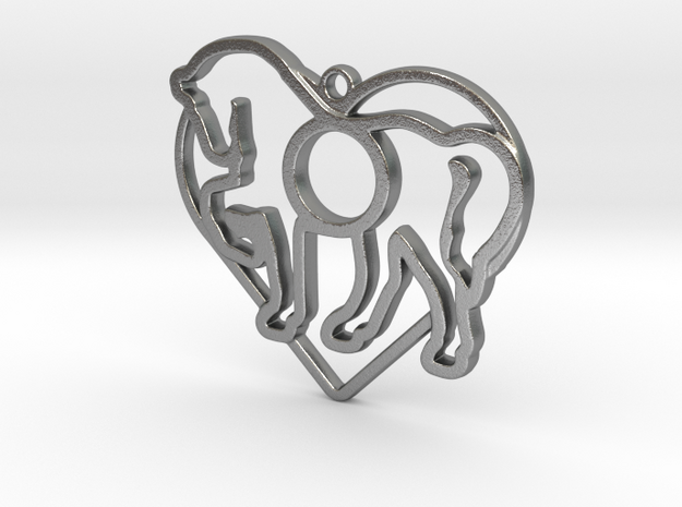 horse & heart intertwined pendant in Natural Silver