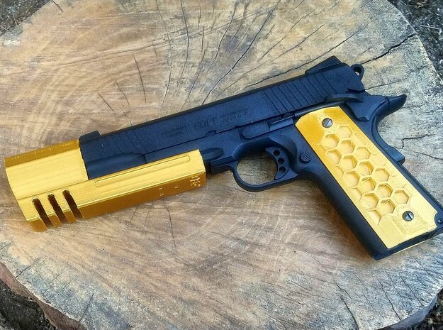 Match Weight Tomb Raider Compensator for 1911 in Yellow Processed Versatile Plastic
