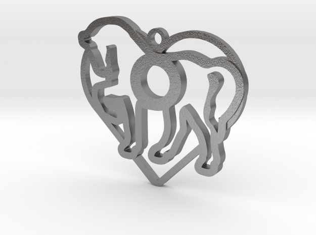 horse & heart intertwined in Natural Silver