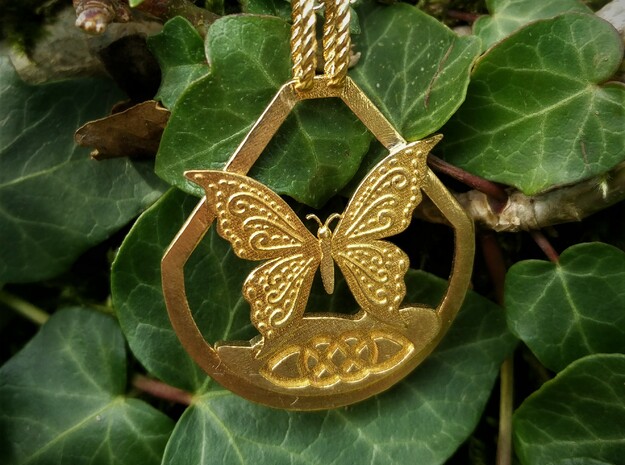 Celtic Zodiac Butterfly Pendant in Natural Brass