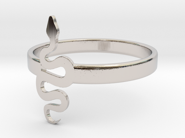 KTFRD05 Filigree Snake Geometric Ring design 3D Pr in Rhodium Plated Brass