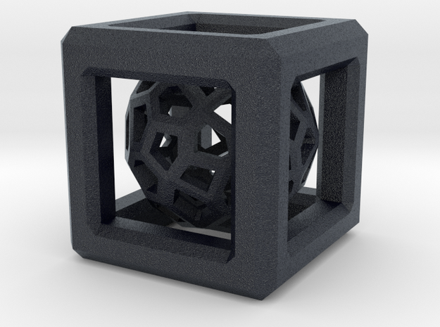 Faceted dome inside a cube in Black PA12