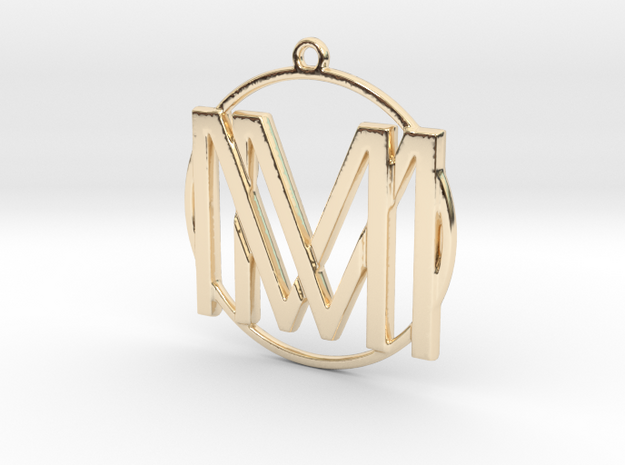 M&M Monogram Pendant in 14k Gold Plated Brass