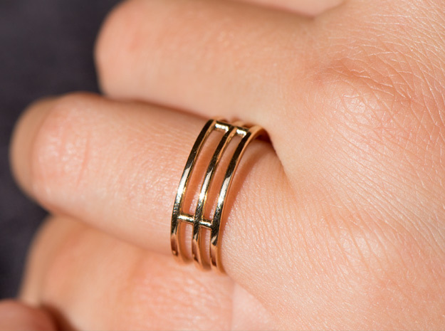 Minimalist Triple Band Ring Size 6 in Polished Bronze