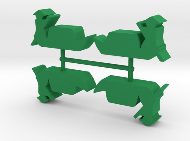 Asian-style River Boat Meeple, 4-set in Green Processed Versatile Plastic