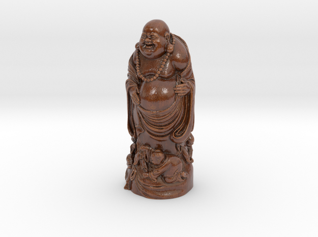 Laughing Buddha with Kids - Faux Wood Finish in Glossy Full Color Sandstone: Small