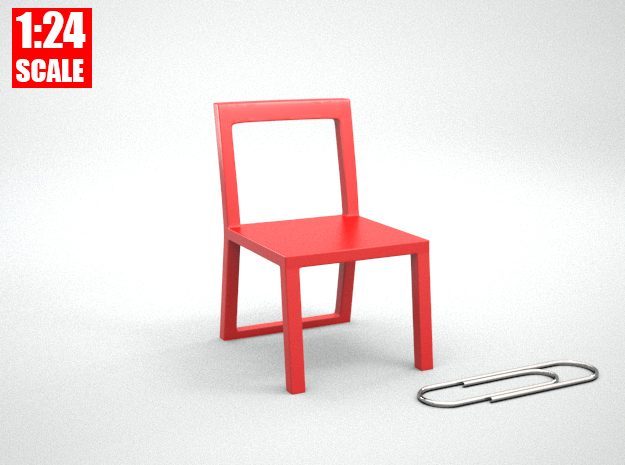 1:24 Minimalist Chair Version 'B' for Dollhouses in Red Processed Versatile Plastic