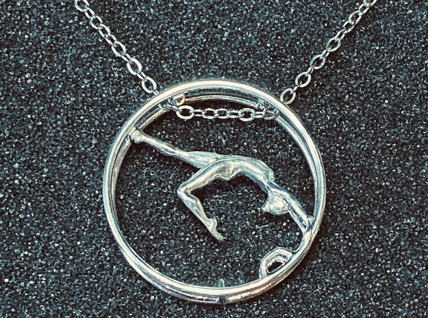 Wheel Gymnastics Pendant Pose 3 in Fine Detail Polished Silver