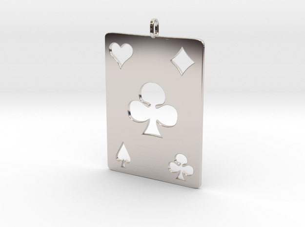 Ace of clubs, pendent in Rhodium Plated Brass