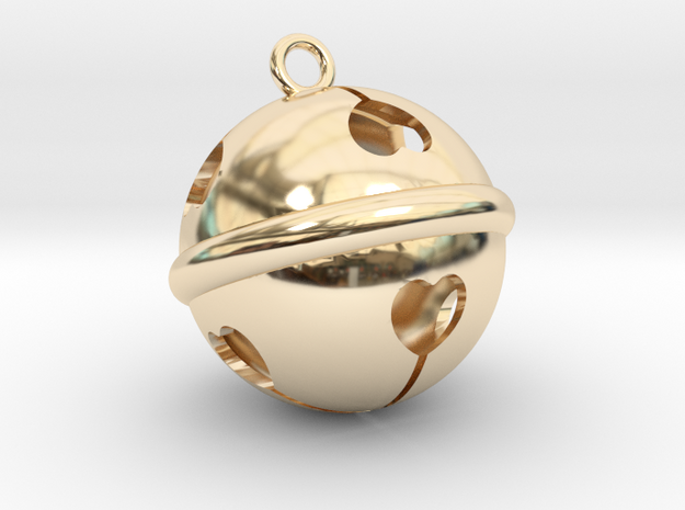 Kawaii Jingle Bell 2cm Golden Christmas Cat in 14k Gold Plated Brass
