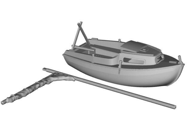 HObat02  - Small boat in Tan Fine Detail Plastic