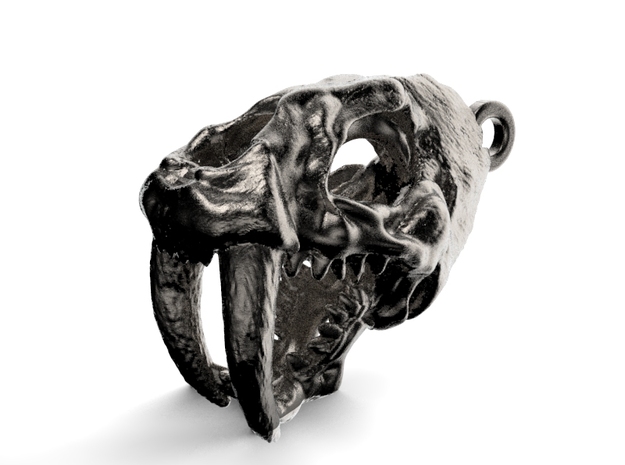 Sabertooth Skull Keychain/Pendant in Polished Nickel Steel