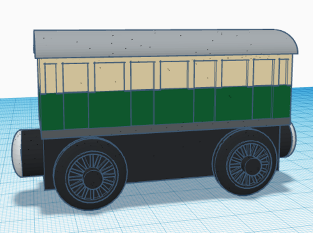 Wooden Railway Scale - Green Narrow Gauge Coach in White Natural Versatile Plastic