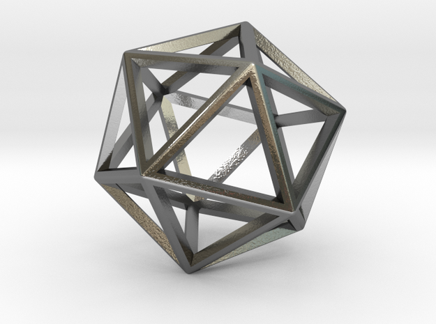 Wireframe Polyhedral Charm D20/Icosahedron in Polished Silver