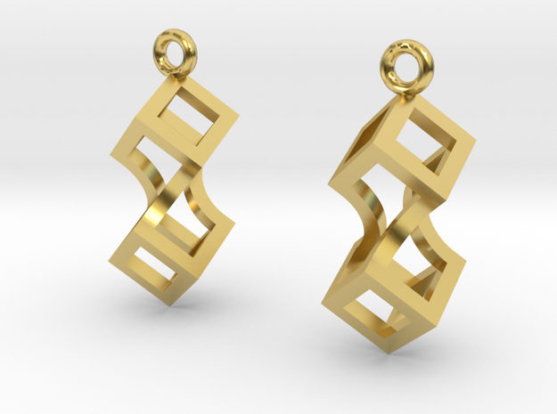 Linked cubes [earrings] in Polished Brass