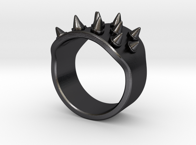 Spiked Armor Ring_A in Polished and Bronzed Black Steel: 8 / 56.75