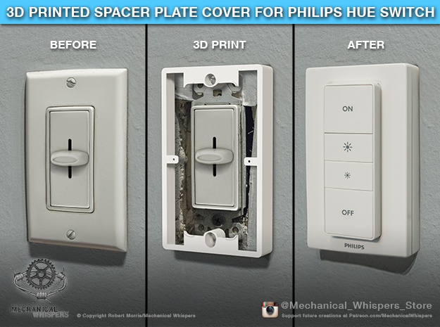 Philips Hue Dimmer Switch Spacer Plate (US Decora) in White Natural Versatile Plastic