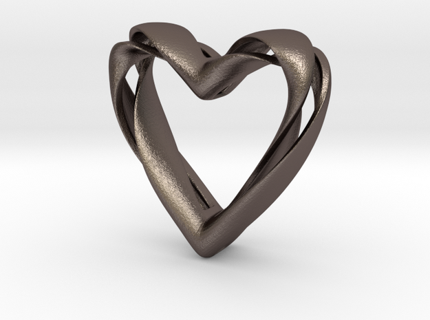 Twisted Heart pendant in Polished Bronzed Silver Steel