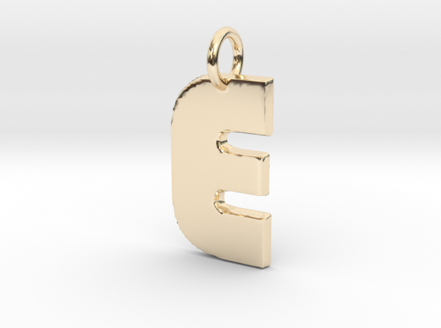 Small Gold Pendant Letter Initial E Disco in 14K Yellow Gold