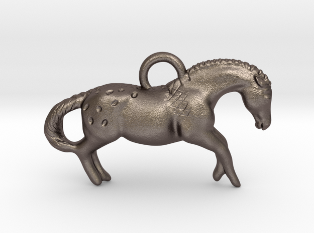 Tiny cave pony "Vogelherd" with ring in Polished Bronzed-Silver Steel