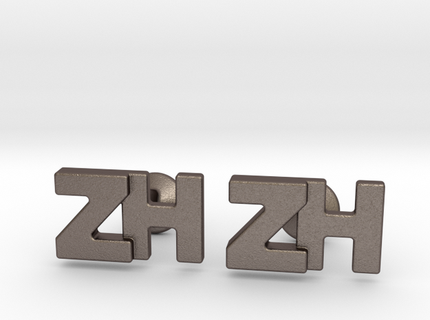 Monogram Cufflinks ZH in Polished Bronzed-Silver Steel
