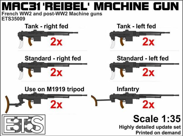 ETS35009 Reibel Machine Gun - 6 types, 2 of each in Tan Fine Detail Plastic