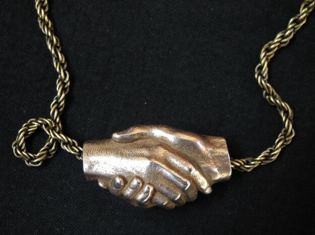 Handshake pendant (3cm) in Polished Bronzed-Silver Steel